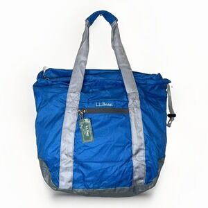 L.L. Bean Nylon Lightweight Medium Packable Tote Bag Zip Top Front Pocket NWT